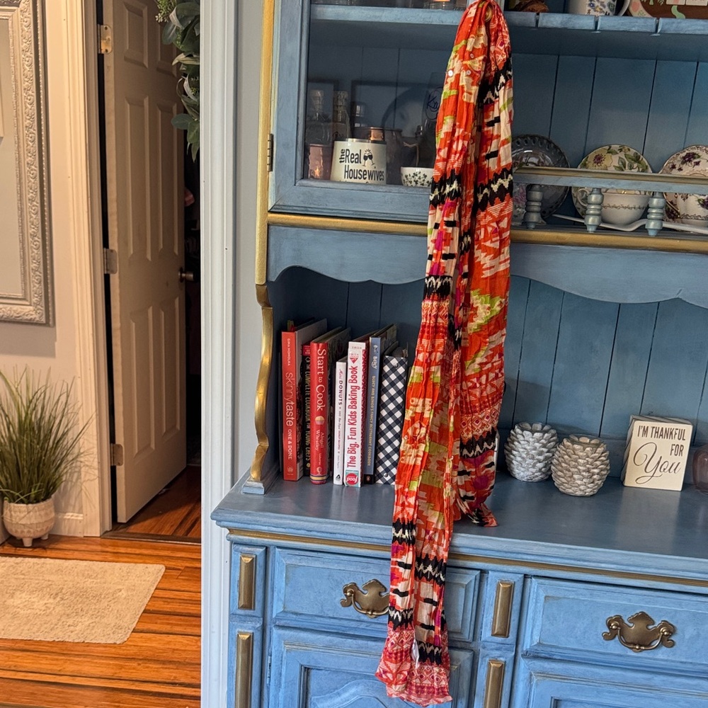 Olsenboye Orange and Pink Patterned Scarf - Picture 5 of 10